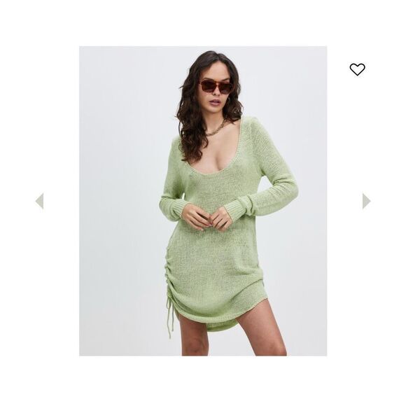 SNDYS Sage Green Wide Knit Long Sleeve Scoop Back Mini Dress Size Small Fair Con - Picture 1 of 8